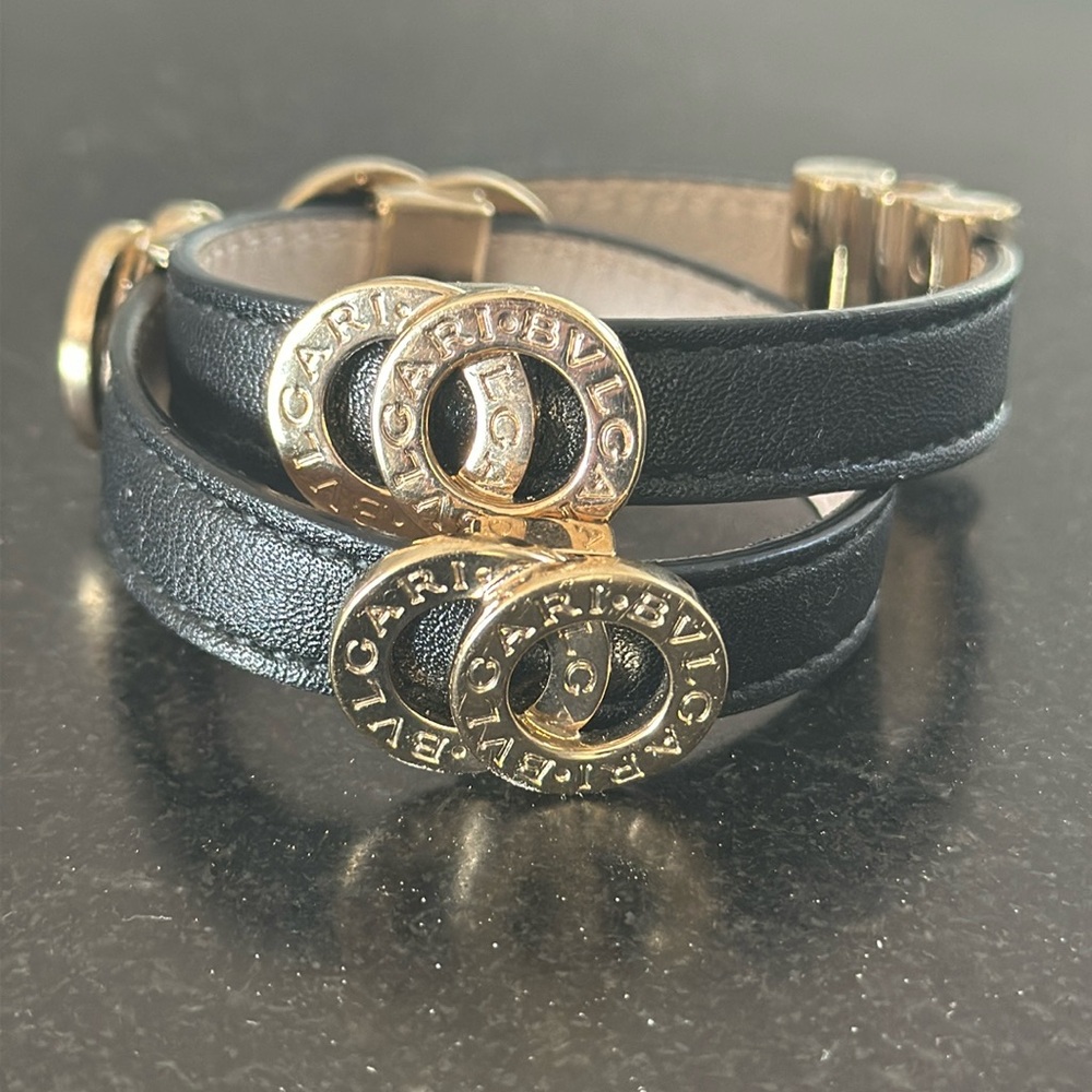 Bvlgari black and gold leather bracelet in great shape